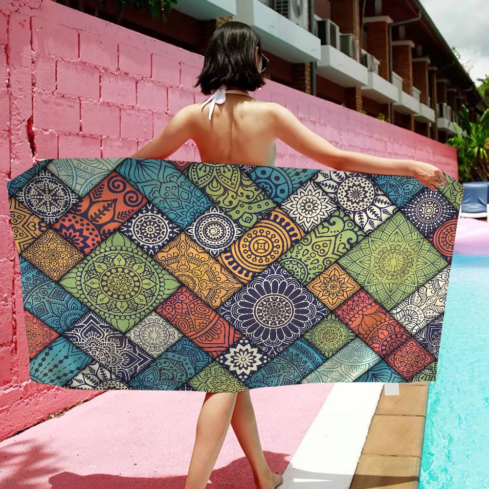 Colorful Mandala Pattern Bath Towel Microfiber Soft Water Absorbing Breathable For Girl Kids Decorative Cartoon Beach Towel