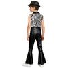 Boys Disco Metallic Glossy Sleeveless Print Patchwork Long Flare Pants Jumpsuit Sequins Fedora Hat
