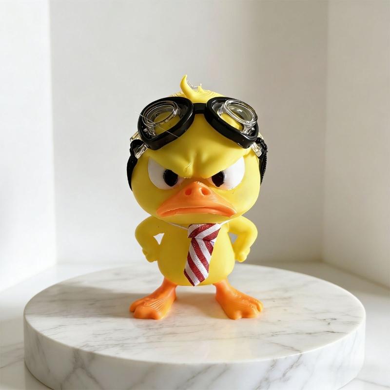 Funny Angry Ducks Figurines Angry Yellow Ducks Desk Decors with Goggles Striped Tie, 2Piece Character Pair for Desks, Shelves, and Distinctive Indoor