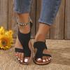 Fashion Big Size 43 Hook & Loop Flat Beach Shoes Comfortable Soft Leather Hollow Out Peep Toe Low Heel Sandals for Womens Casual