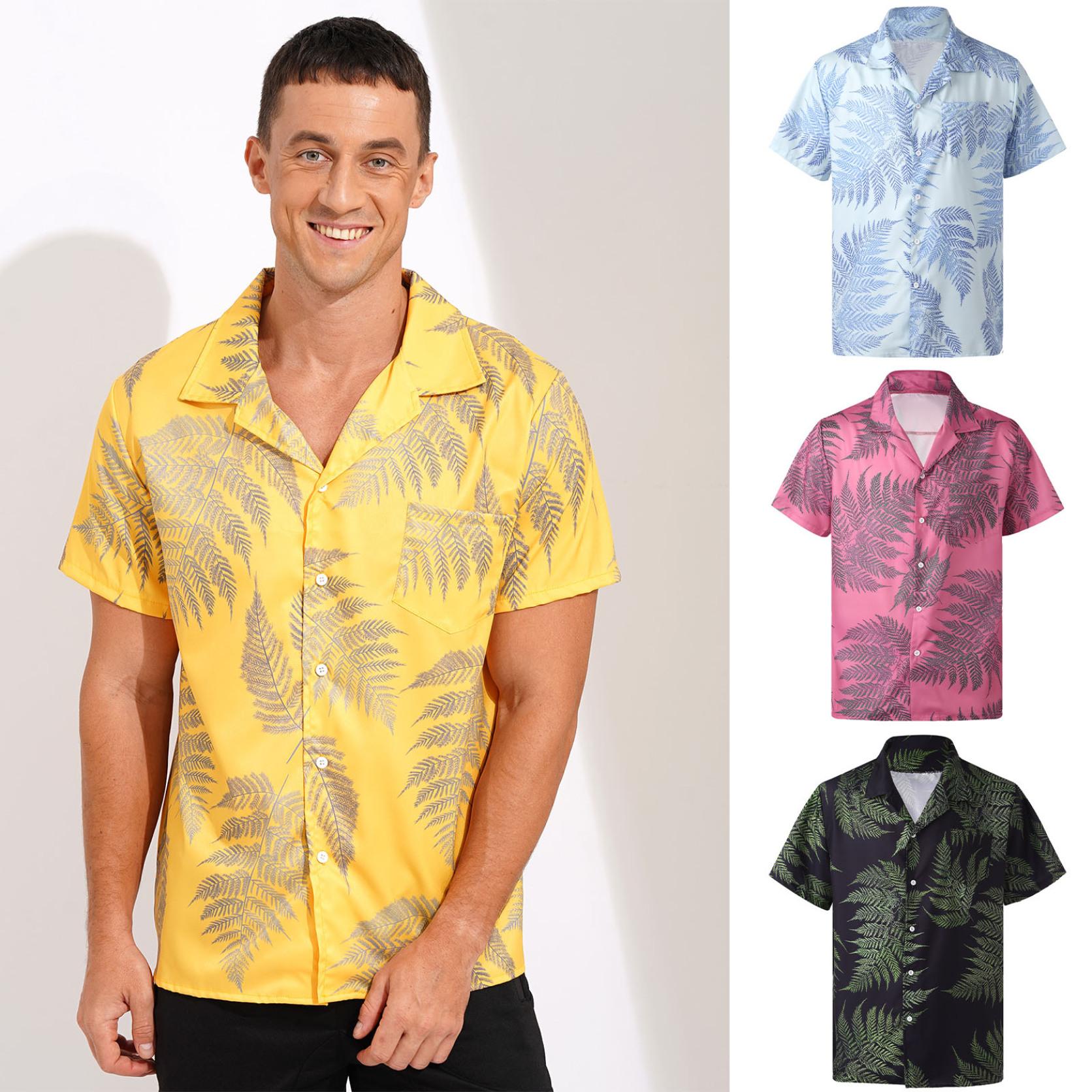 

Мужская футболка Тропическая гавайская рубашка Летний принт Рубашка с коротким рукавом Гавайи Повседневные цветочные пляжные рубашки