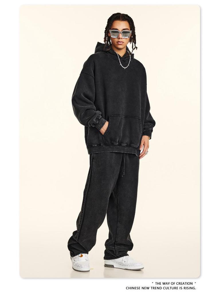 BE Men's Wear | 2025 Autumn/Winter Loose Fit Fleece-lined Retro Streetwear Hoodie Set for Men