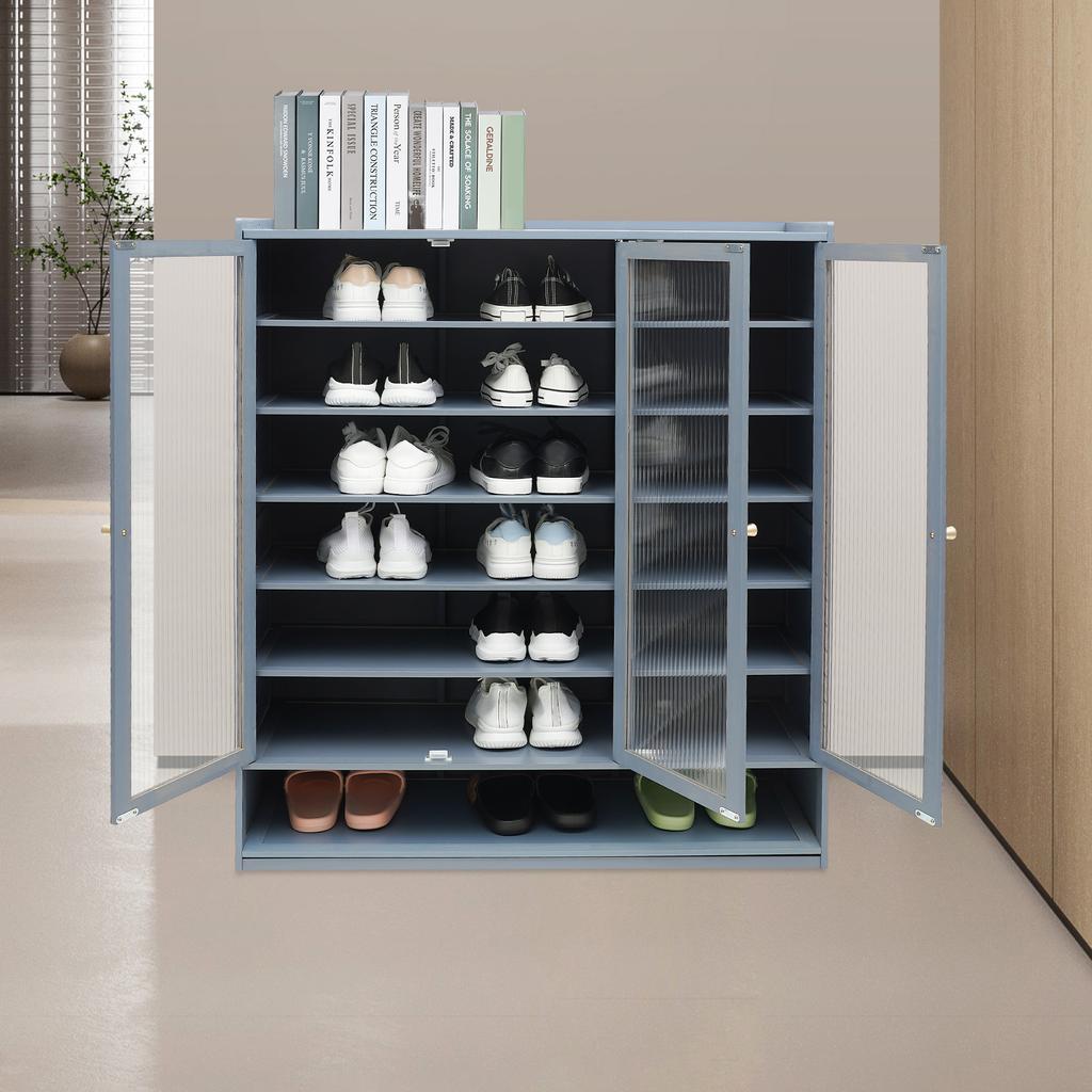 3-door 8-story Fog Blue Shoe Cabinet, Storage Cabinet Suitable for Corridors, Cloakrooms & Living Rooms, Display Storage Holder
