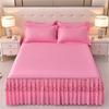 Lace Bed Skirt with Pillowcase Solid Color Bed Cover Skin-friendly Mattress Protector Cover Brushed Bed Linen for Home