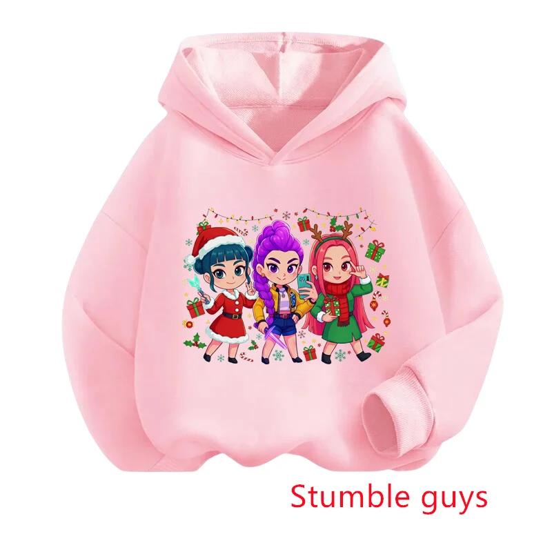 K-pop Demon Hunter Girl Kids Sweatshirt Autumn/Winter Christmas Soft and Warm Santa Claus Print Comfortable Pullover
