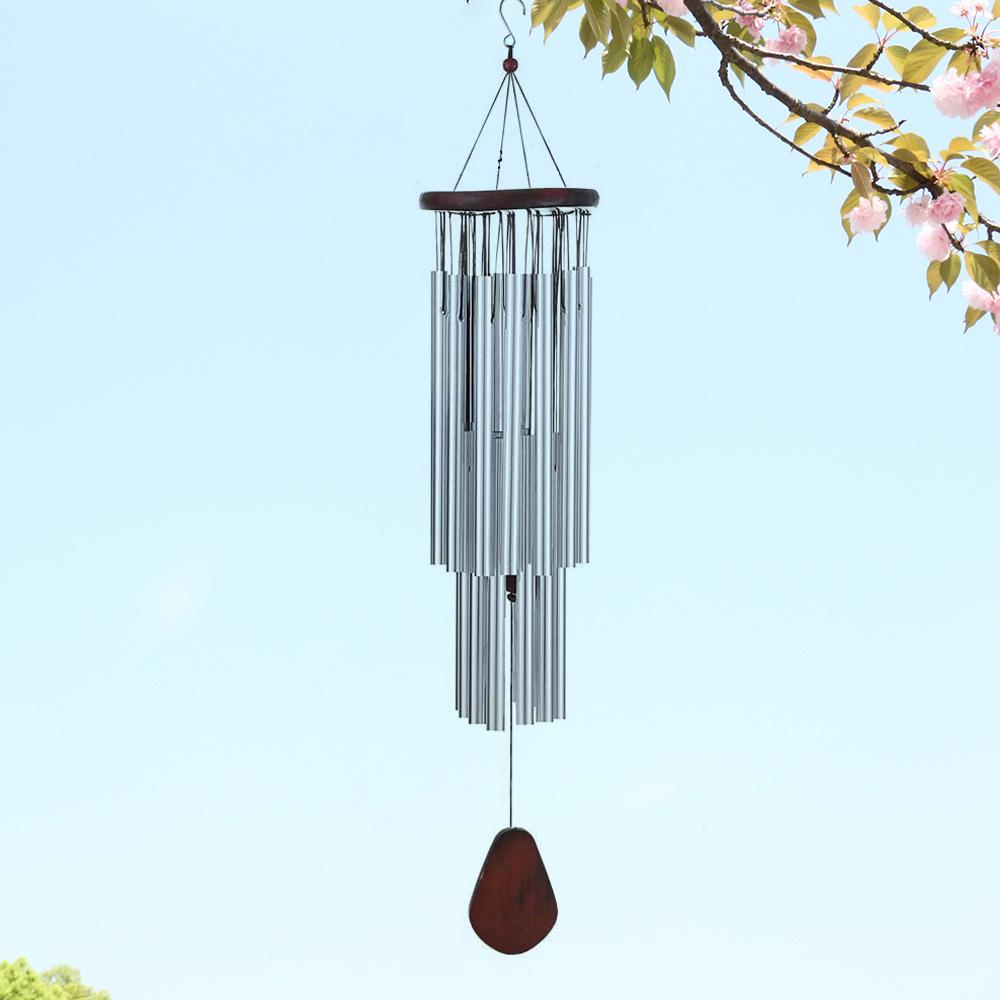

Pine Wood 27 Tube Silver Bell Metal Double-layer Multi-tube Anti-rust Wind Chime Home Outdoor Decoration Wind Chime