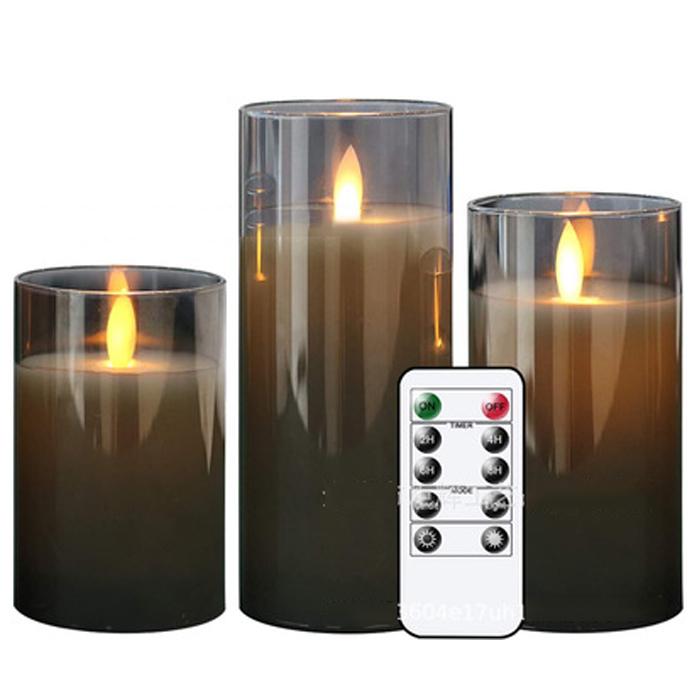 Golden Simulation Swing Flame LED Electronic Candle Three Piece Set Restaurant Bar Wedding Decorations