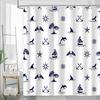 1Pc Navy Blue Nautical Shower Curtain For Bathroom, Ocean Beach Sailboat Anchor Shower Curtains Decor