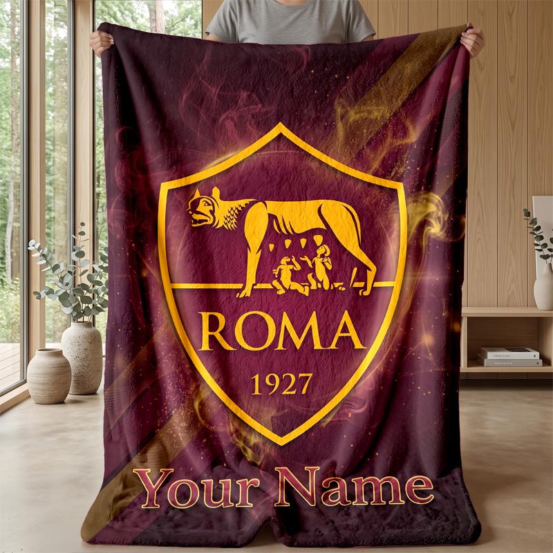 Custom Text Flannel Throw Blanket, Lightweight Cozy Bed Sofa BlanketAS Roma