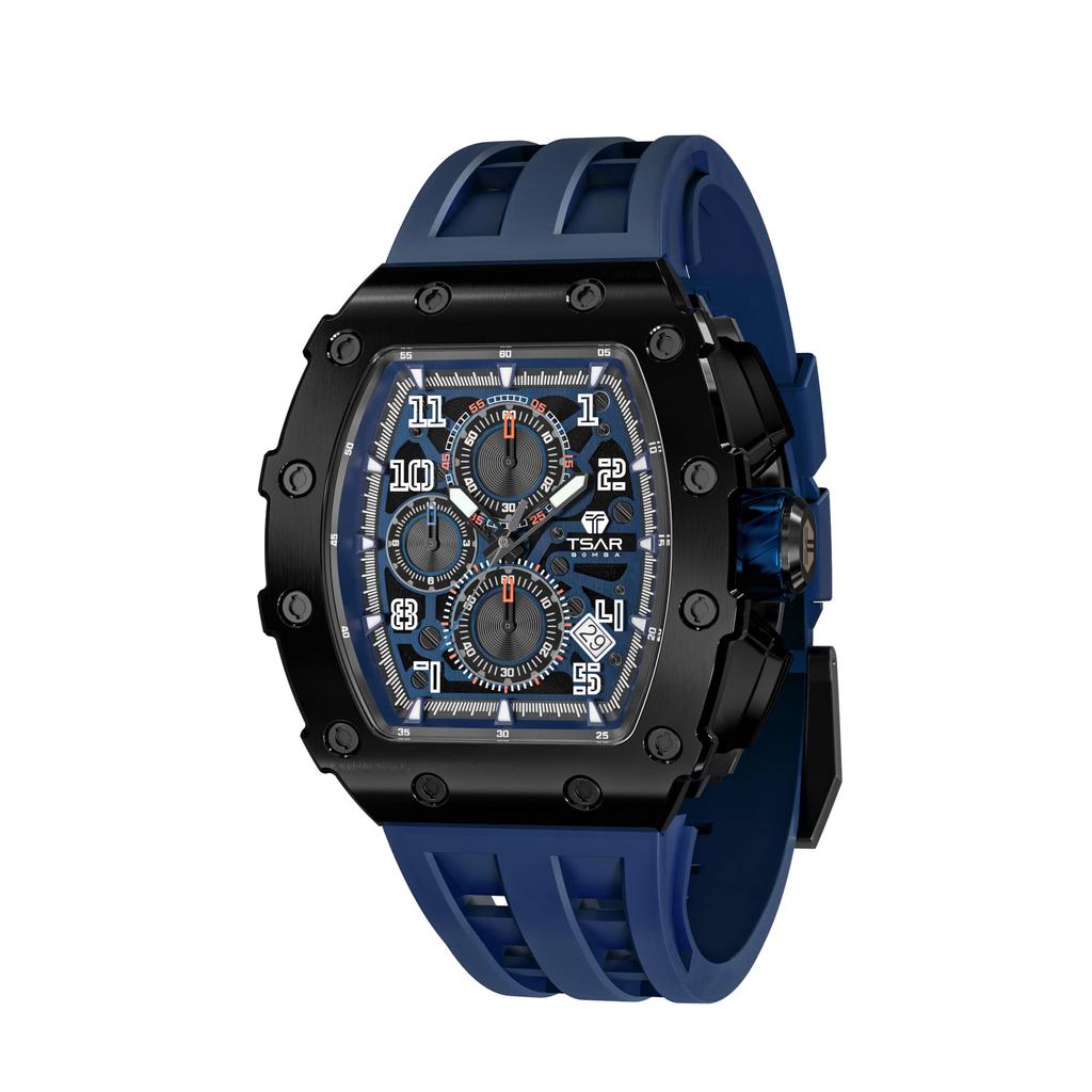 TSAR BOMBA Watch 5 ATM Water Resistant Tonneau Watch Business Stainless Steel Sports Luxury Fashion Casual Watch Barrel Shape Black Blue Men's