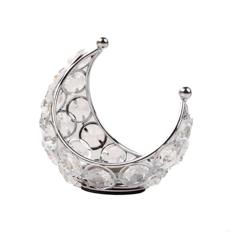 Sparkling Crystal Adorned Candelabra Metal Moon Shaped Holder X3UC серебряный