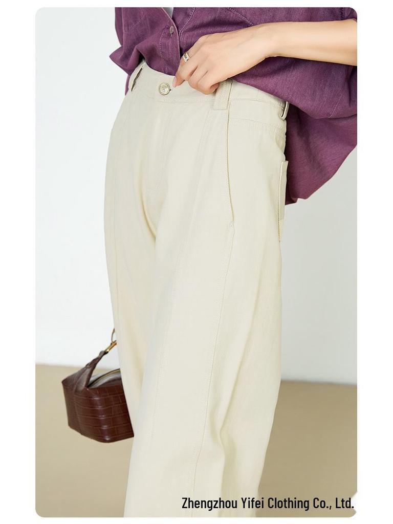 Yi Fei Women's Autumn 2025 Cream White Curved & Straight Leg Wide Denim Pants