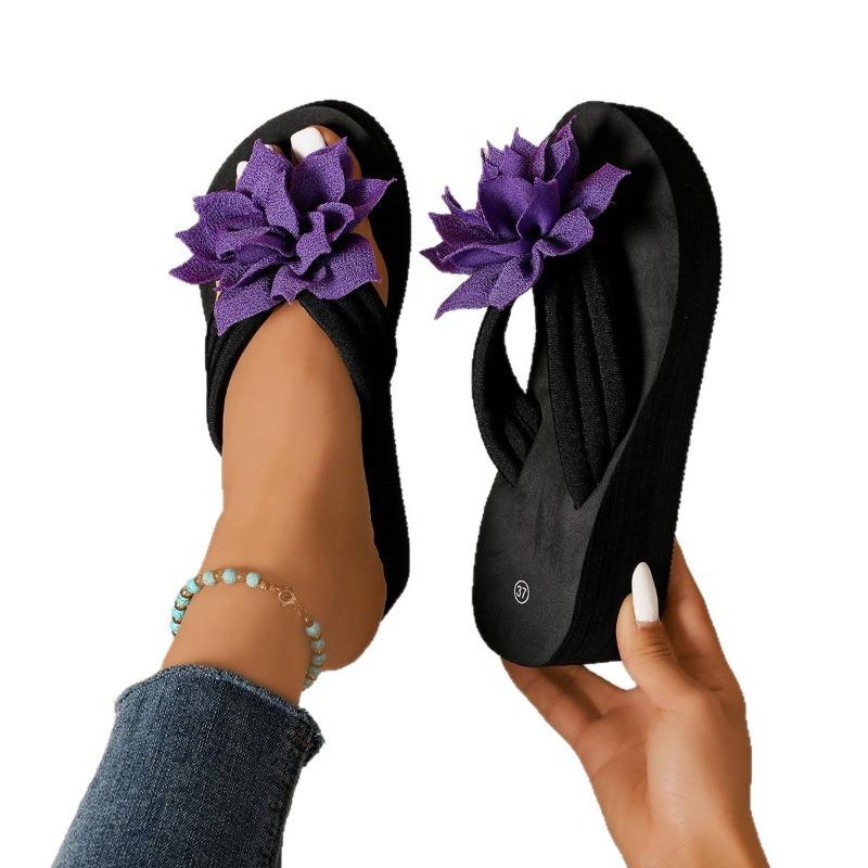 High-heeled Flip-flops Thick-soled Wedge Heels Anti-slip Beach Shoes and Flip-flops