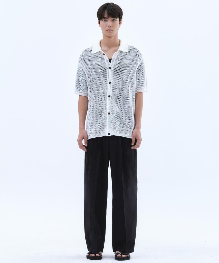 TRIP LE SENS Washable Crochet Half Knit Shirt_White