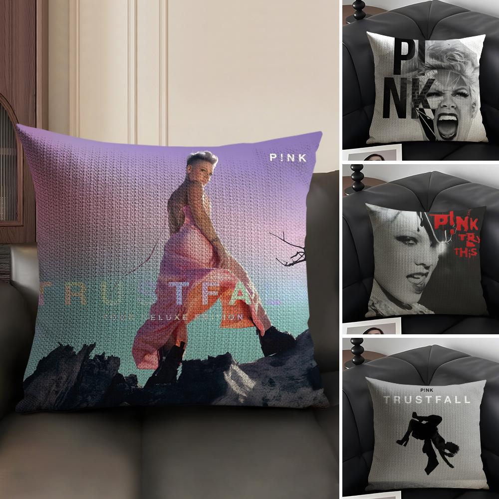 PPink TTrustfall Sänger Kissenbezug Natürlicher Leinen Bio-Stoff Beidseitiger Druck Sofa Heimdekoration Geschenk Kissenhülle