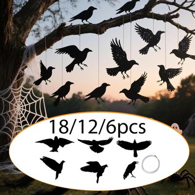 18 Pieces Hanging Crow Halloween Decorations Bird Raven Ornament Sculpture