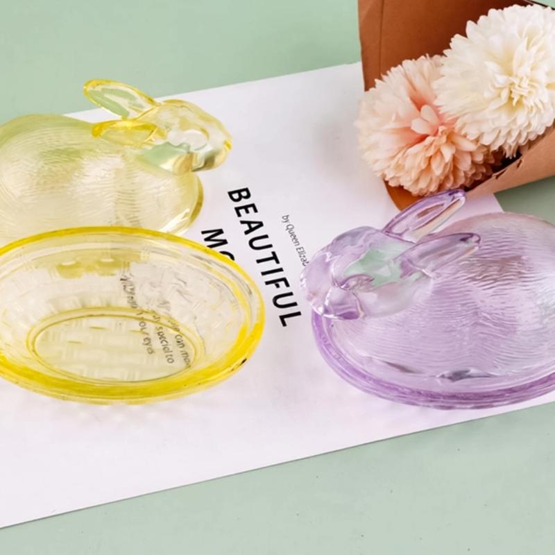 Lovely Transparent Glass Rabbit Jar Household Candy Dispenser Bowl with Lid Kitchen Counter Decoration