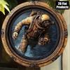 Antique Diver Ocean Wall Art 8x8 Inch Round Metal Sign Home Nautical Decor