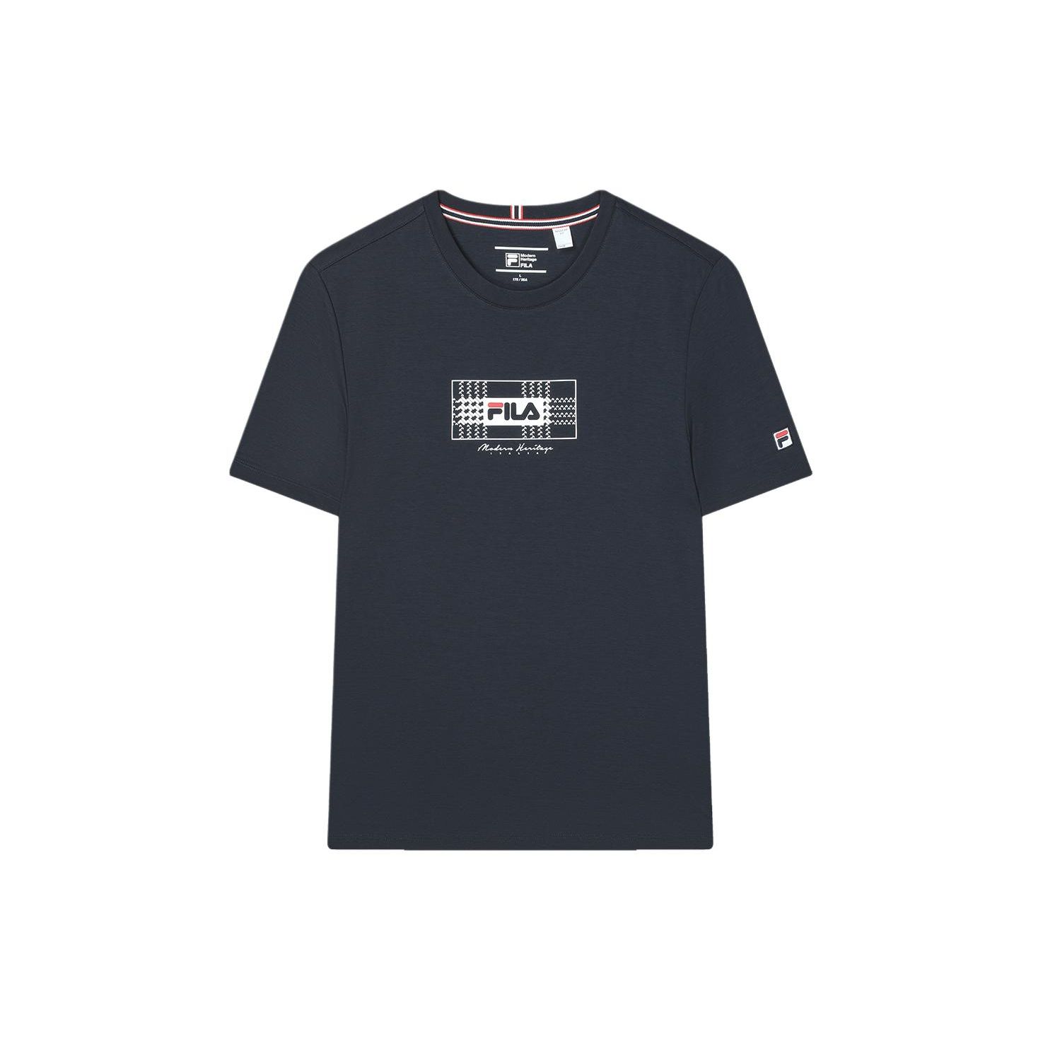FILA Classic Business Letter Logo Printed Knit Casual Short Sleeve T-Shirt Men Tops Legendary-Blue F11M411101F-NV M