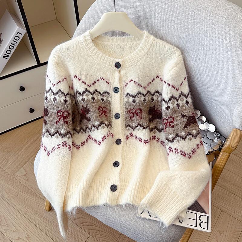 La Chapelle Women's Korean Style Jacquard Cardigan
