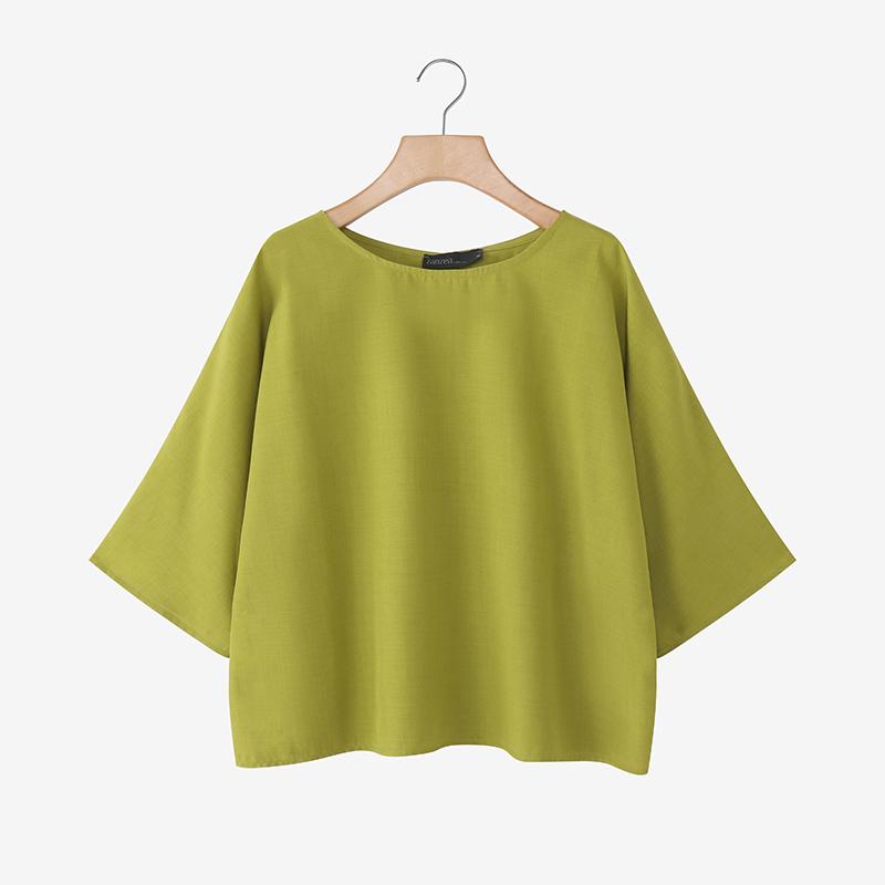 

ZANZEA Женская повседневная блузка с круглым вырезом, свободного кроя, с рукавами 3/4, однотонная 3XL зелёный