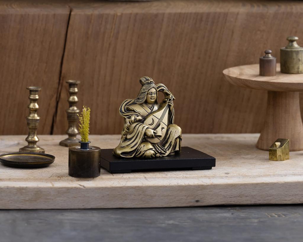 Seven Lucky Gods of Good Luck Benzaiten Silky Gold Buddhist Hideun Makita Buddha Statue Ornament Takaoka Copperware Sculptor Prototype_Kobiki