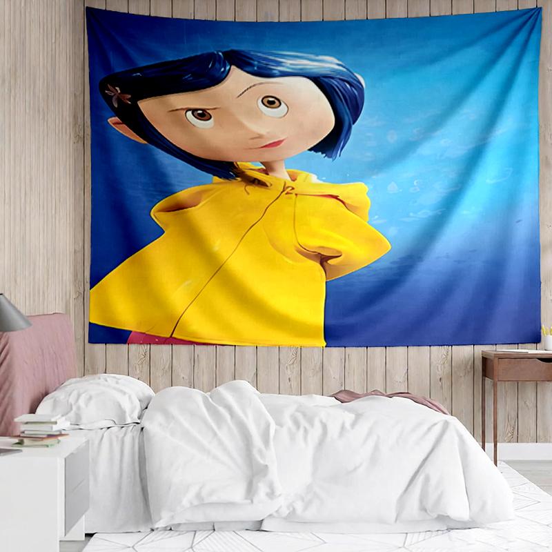 Coraline Print Tapestry, Backdrop, Easy Setup, Ideal for Bedroom, Office & Living Room, with Aesthetic Wall Hanging Decor.
