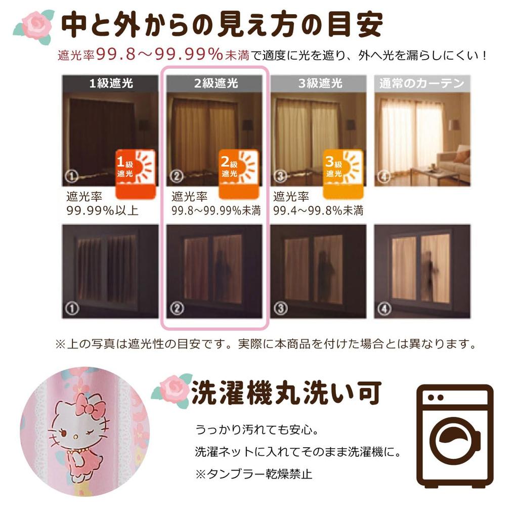 Sanrio Hello Kitty 2nd Grade and Curtain Lace Curtain Set 2 Lace 100cm X 200cm Length Light-Blocking Heat-Insulating + 4-Piece (2 Light-Blocking