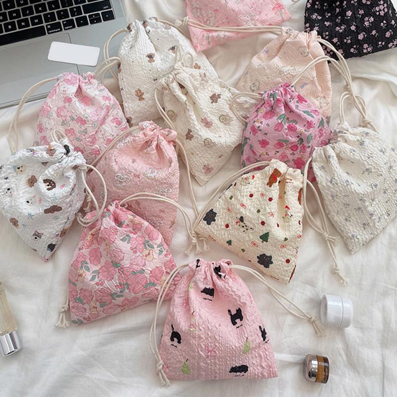 1PC Drawstring Sundry Storage Bag Cartoon Drawstring Bag Bear Multi-Functional Cloth Bag Dustproof Portable Organiser Multi-Style