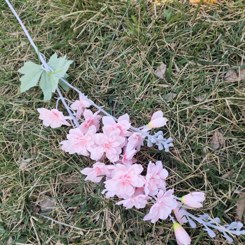 Artificial Larkspur Flocked Stems Double Fork Design Wedding Floral Decor Home Centerpiece Arrangements