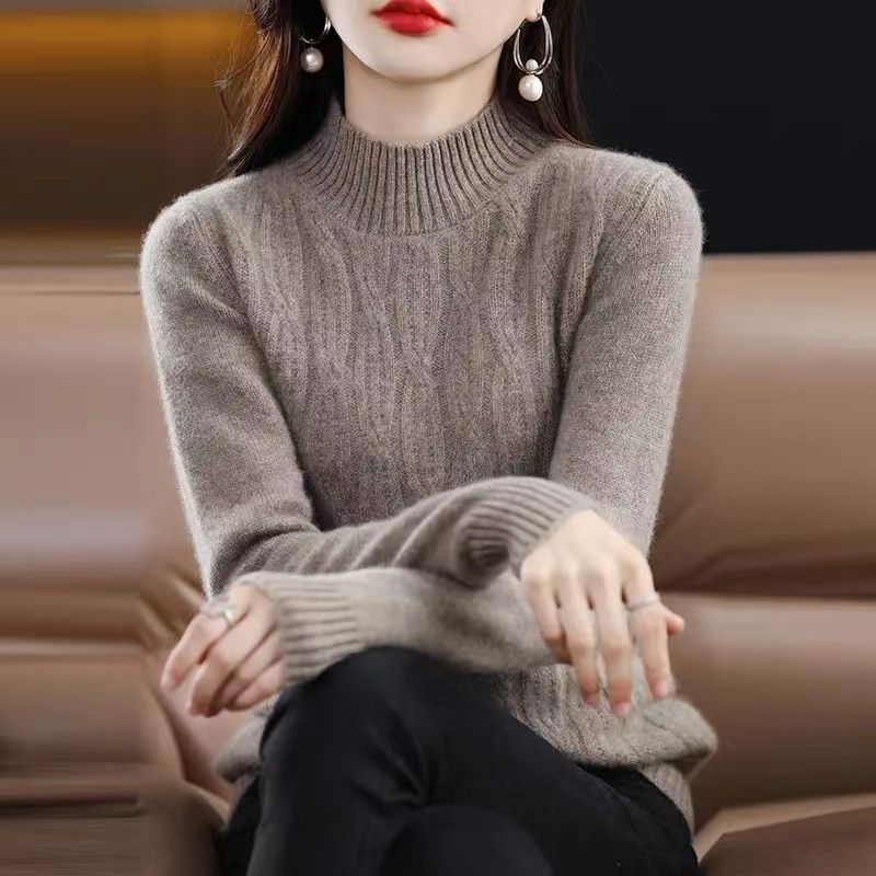 Einfarbiger, schlichter Pullover mit Stehkragen, vielseitiges langärmliges Strickoberteil für Herbst und Winter, Damenbekleidung