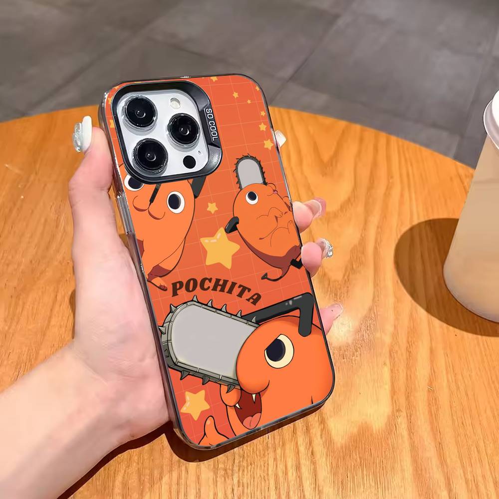 P-pochitas Anime Chainsaw Man Phone Case For iPhone17,16,15,14,13,12,11,Pro,MAX White Matte Shockproof Cover iPhone17
