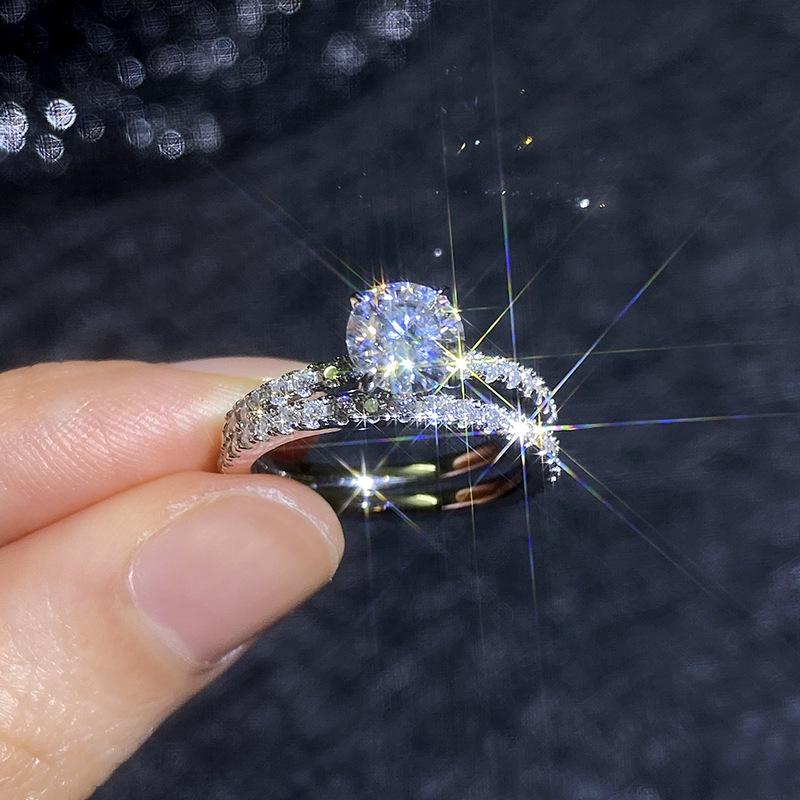Eleganter S925 Sterling Silber Moissanit Ring - Leichter Luxus Japanischer Koreanischer Stil Stapelbarer Pavé Ring für Damen.