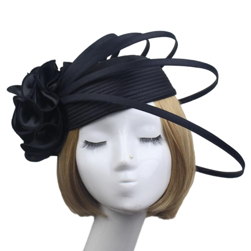 

Vintage Women Derby Hat Fascinator Pillbox Hat Headwear for Cocktail TeaParty Large Brim Female Fascinator Church Cap