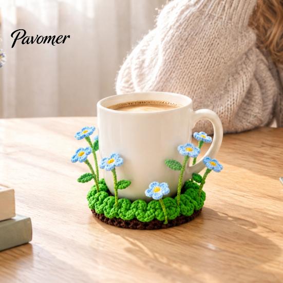 Decorative Tea Cup Pad Blooming Crochet Coaster, Handmade 3D Flower Mat for Coffee Mug Rug Tea, Cotton Yarn Drink Floral Table Decor Desk Protector