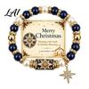 Reindeer Theme Bracelet Christmas Bracelets for Women Beaded Charm Stretch with Card Holiday Jewelry Gift Stocking Stuffers Party Accessory Women