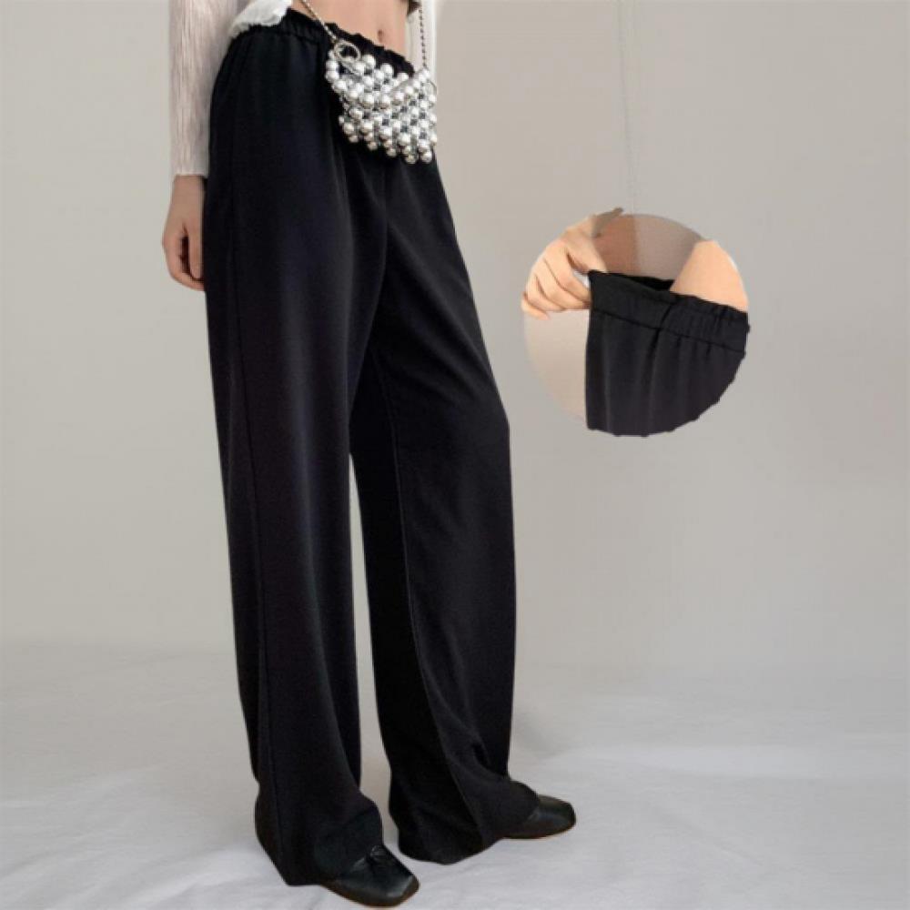 New Arrivals Open Run Women Frill Waist Banding Semi Bootcut Slacks