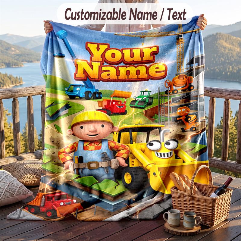 Bob der Baumeister Flanelldecke, Personalisierter individueller Name Text, Weiche warme Plüschdecke als Geschenk