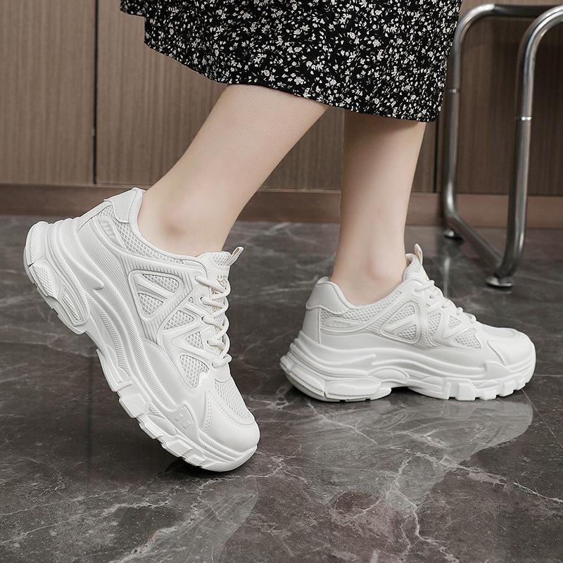 Rm1812 New Dad Shoes Women's  Spring/Summer Height Increasing Breathable Platform Mesh Surface White Shoes All-Matching Women's