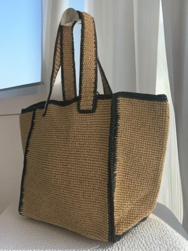 Minimalistische Raffia-Tragetasche - Trendige & vielseitige Strohtasche für Strandurlaube & Pendelfahrten