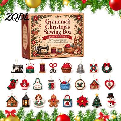 Holiday Party Craft Projects 24 Days Handmade Christmas Sewing Kit, Felt Advent Calendar Countdown Box Activity with Pre-Cut Materials, DIY