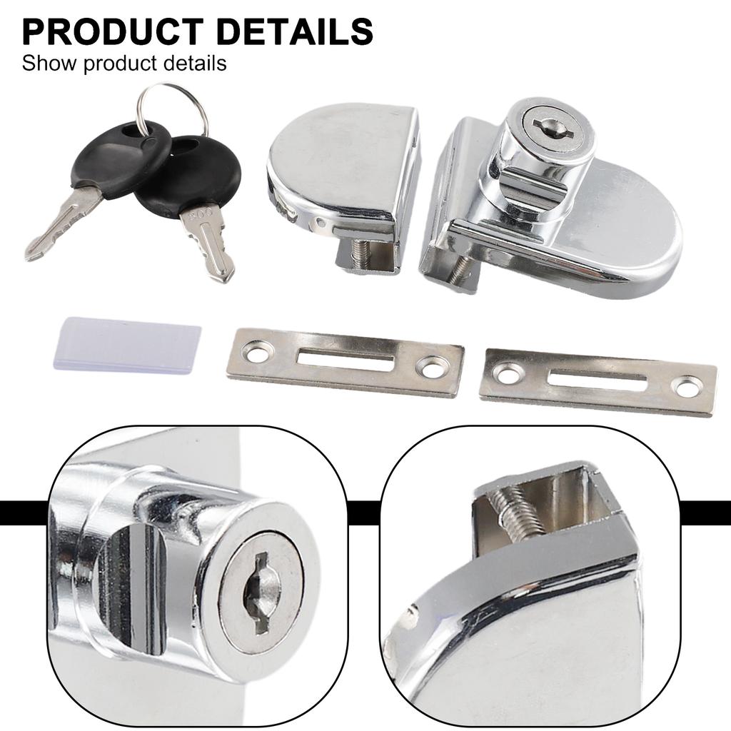 Brand New Door Lock Glass Zinc Alloy Cabinet Display Double Door For 5-8mm Thick Glass Keys No Drilling Practical