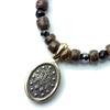 Silver One si Miraculous Medal Virgin Mary Necklace with Wood Beads, Black Spinel, and Hematite for Men (50cm + Adjustable Chain)