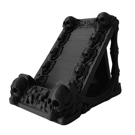Soporte para Teléfono Calavera Gótica, Impresión 3D Forma de Esqueleto Negro Mate, Soporte Estable para Teléfono Móvil como Accesorio de Escritorio