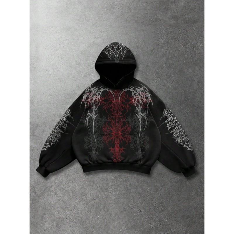Oversized Hooded Sweatshirt With Skull Print Streetwear Unisex Loose Fit Casual Top