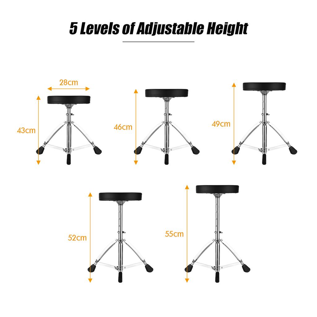 Universal Drum Throne Round Padded Drum Seat Stool Double-braced Stainless Steel Legs Anti-slip 5