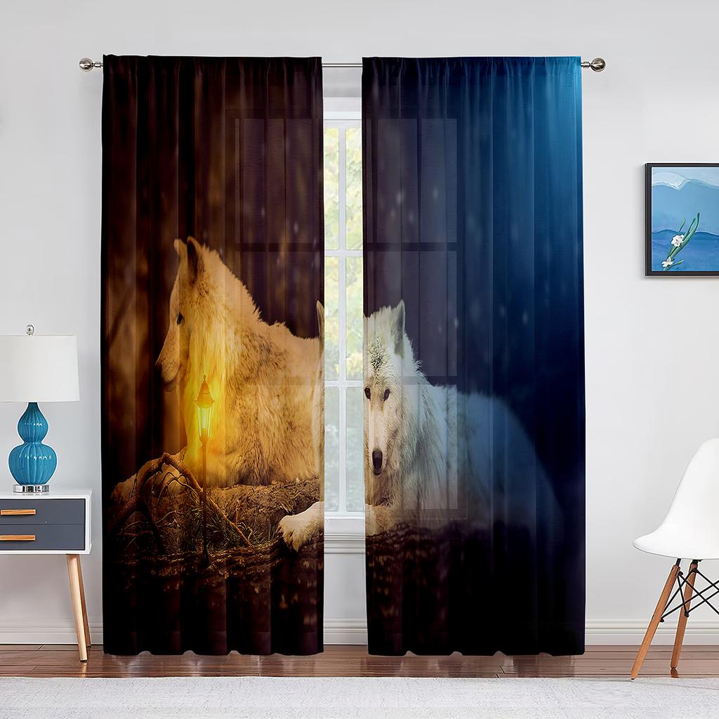 Pack of Wolves In Winter Forest Fantasy Tulle Curtains for Living Room Bedroom Chiffon Sheer Voile Kitchen Window Curtain Drapes