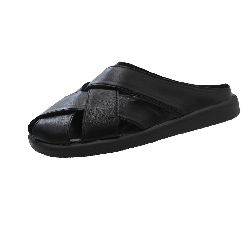

Fashion Baotou Half-slippers for Women in Summer Flat-soled Outer Wear 2025 New Roman Shoes One-step Soft-soled Sandals 40 чёрный