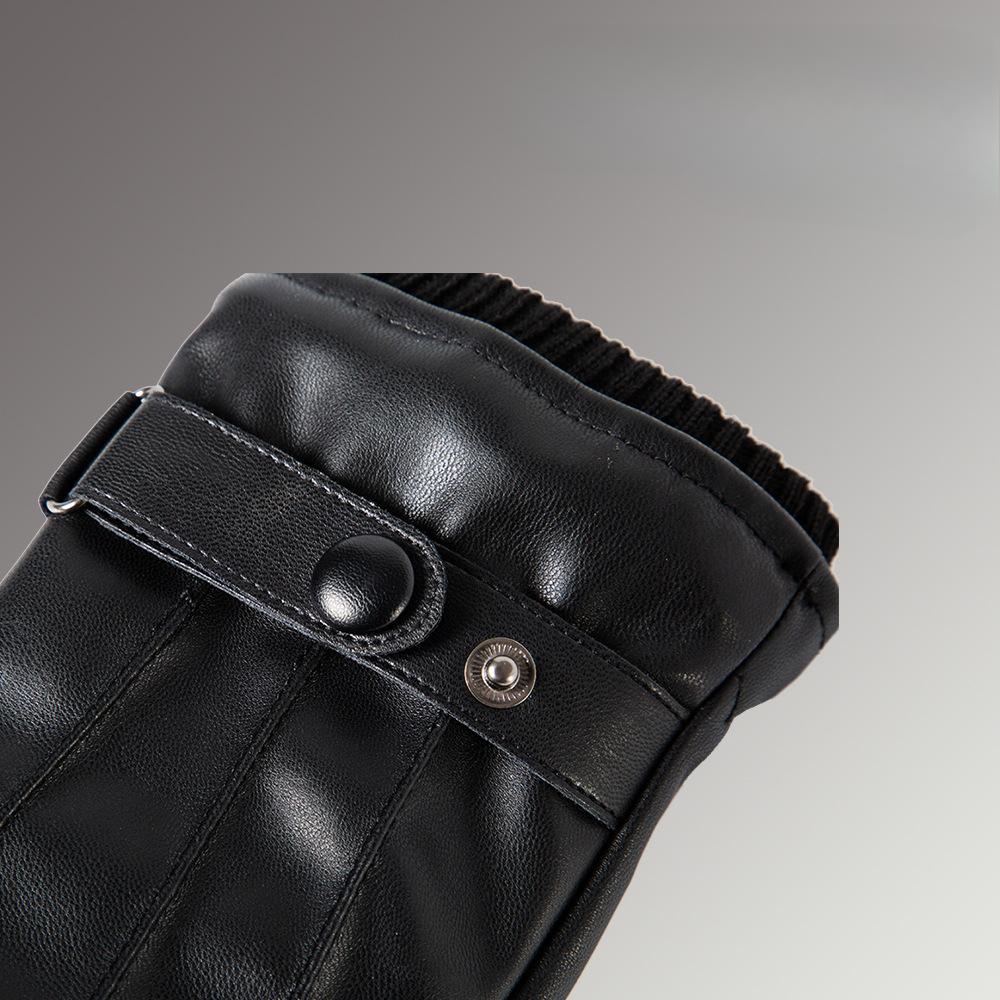 Warm Leather Gloves for Men and Women PU Leather Driving Plus Velvet To Protect The Cold All Fingers Outdoor Cycling Gloves