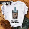 Milk Tea Cat Print Bubble Tea Animal TShirt Unisex Couple Trendy Personalized Womens Clothing Soft Cotton Short Sleeve Tshirt
